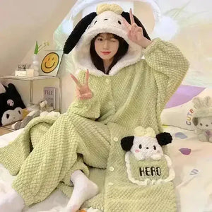 Thick Fleeced Cartoon Sanrio and Disney Pajama Set - Bear Hugs