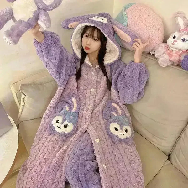 Thick Fleeced Cartoon Sanrio and Disney Pajama Set - Bear Hugs