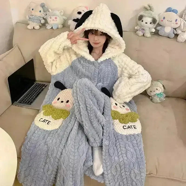 Thick Fleeced Cartoon Sanrio and Disney Pajama Set - Bear Hugs