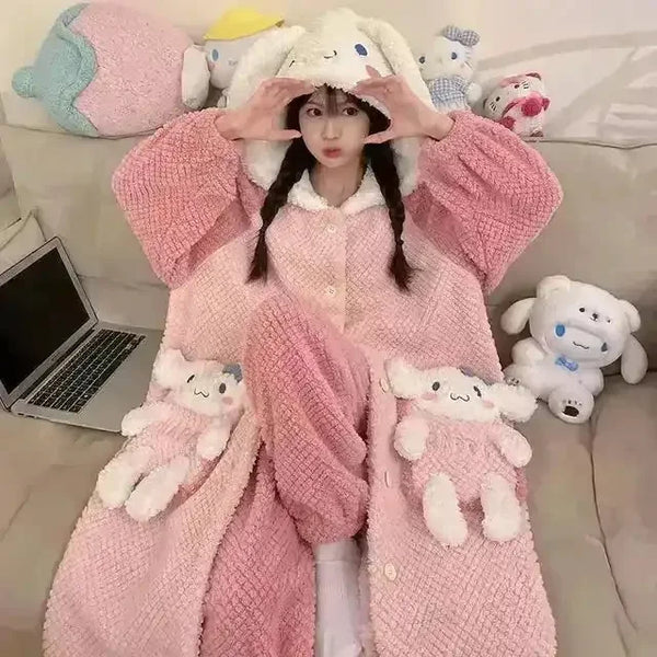 Thick Fleeced Cartoon Sanrio and Disney Pajama Set - Bear Hugs
