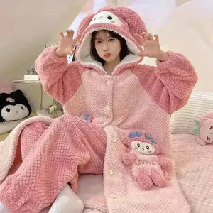 Thick Fleeced Cartoon Sanrio and Disney Pajama Set - Bear Hugs