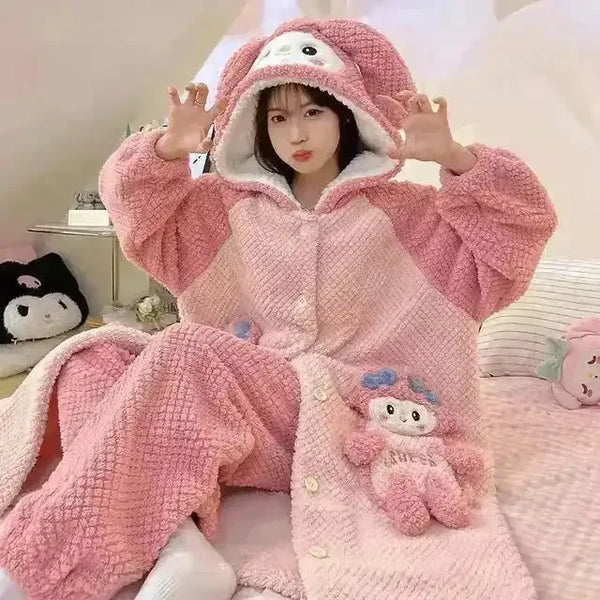 Thick Fleeced Cartoon Sanrio and Disney Pajama Set - Bear Hugs