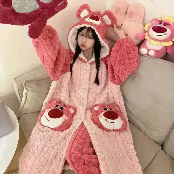 Thick Fleeced Cartoon Sanrio and Disney Pajama Set - Bear Hugs