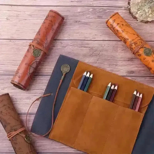 Vintage Treasure Map Leather Pencil Roll - Bear Hugs