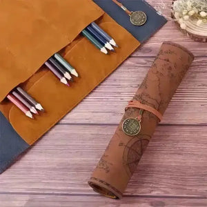 Vintage Treasure Map Leather Pencil Roll - Bear Hugs