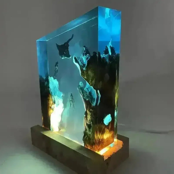 Whale and Divers Wooden Night Light - Bear Hugs