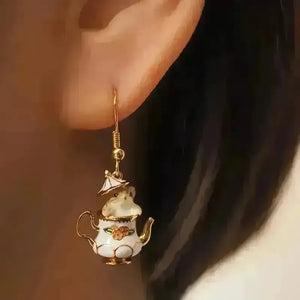 Whimsical Teapot Mouse Dangle Earrings - Bear Hugs