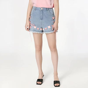 Denim Neko High Waisted Shorts - Bear Hugs