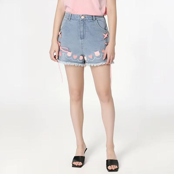 Denim Neko High Waisted Shorts - Bear Hugs