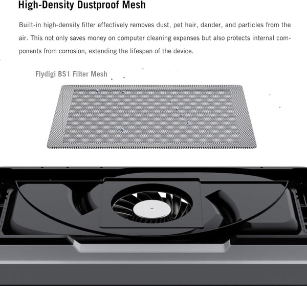 Flydigi BS1 Laptop Cooling Pad Wind-Pressure Closed-Loop Turbo-Fan (MAX 3000RPM) Dual Noise Reduction Intelligent Temperature Control 3-Angle Adjustable RGB Laptop Cooling Stand Wide Compatibility - Bear Hugs