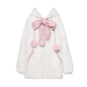 Fuzzy Neko Pompom Hooded Coat - Bear Hugs