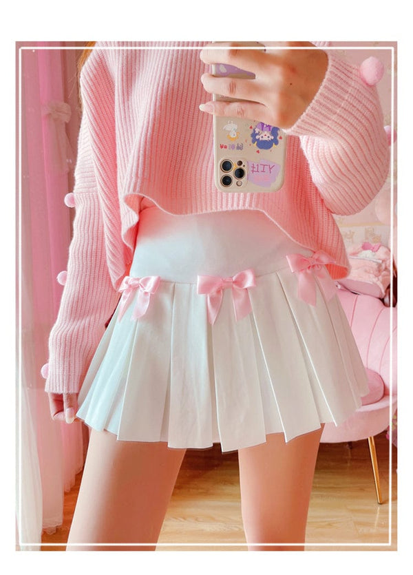High Waist Mini Pleated Bow Skirt - Bear Hugs