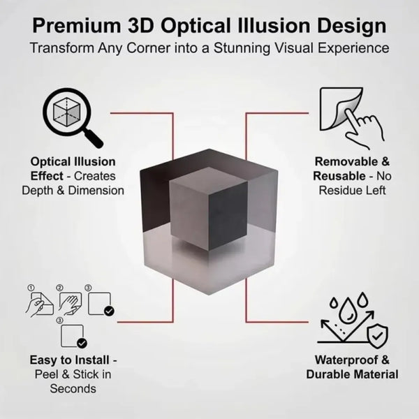 3D Impossible Corners Wall Illusion Stickers