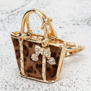 Luxurious Leopard Crystals Handbag Keychain