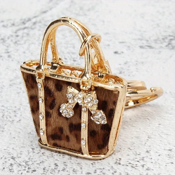 Luxurious Leopard Crystals Handbag Keychain