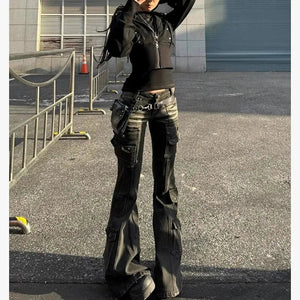 Y2K Cyber-Flare Multi-Pocket Jeans