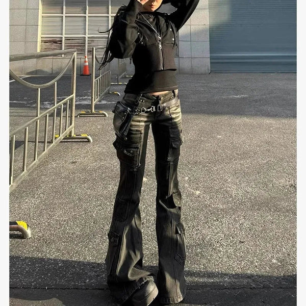 Y2K Cyber-Flare Multi-Pocket Jeans