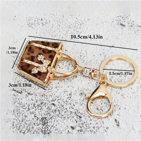 Luxurious Leopard Crystals Handbag Keychain