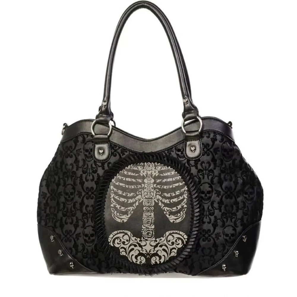 Nocturne Flocked Ribcage Skeleton Handbag