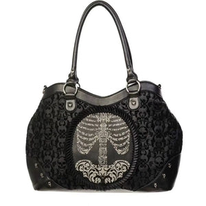 Nocturne Flocked Ribcage Skeleton Handbag