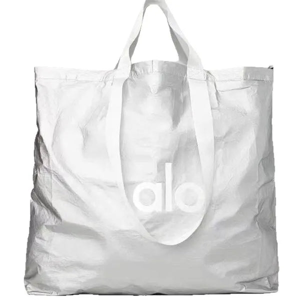 Alo Yoga Silver Textured Shopping Tote