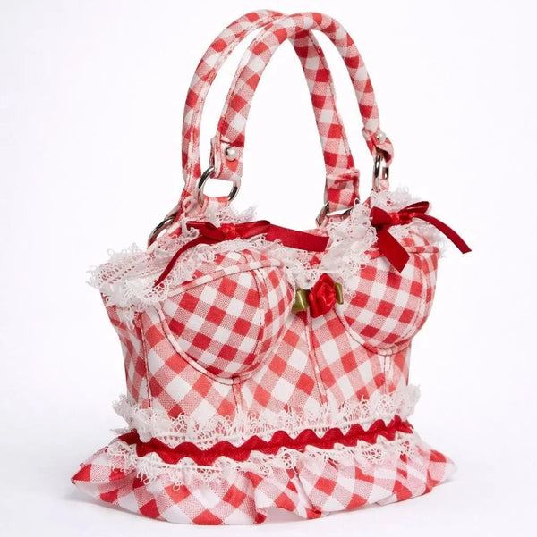 Berry-Sweet Gingham Corset Bust Crossbody Bag