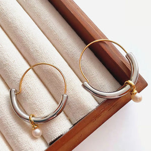 T-Luxe Duo Horizon Pearl Hoop Earrings