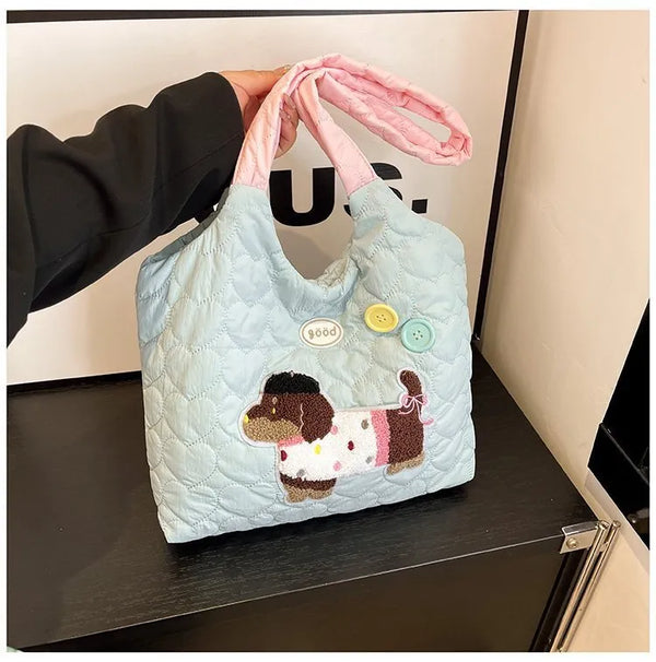 Pastel Puppy Patch Quilted Tote Bag
