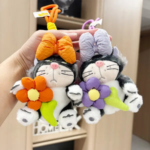 Angry Cat Sweet Sunflower Bow Keychain