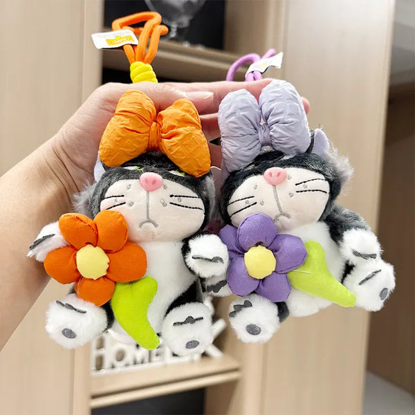 Angry Cat Sweet Sunflower Bow Keychain