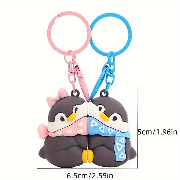 Sweet Penguin Couple Magnetic Keychain