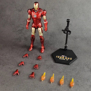 Iron Man action figure with interchangeable parts on a gray background