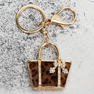 Luxurious Leopard Crystals Handbag Keychain