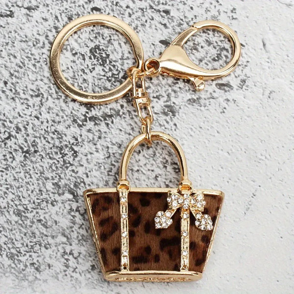 Luxurious Leopard Crystals Handbag Keychain