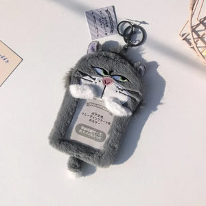 Grumpy Lucifer Cat Plush ID Keychain