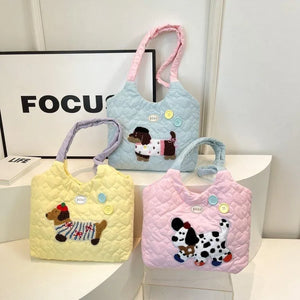 Pastel Puppy Patch Quilted Tote Bag