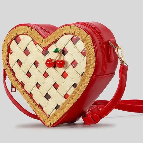Berry-Sweet Cherry Pie Heart Novelty Crossbody Bag