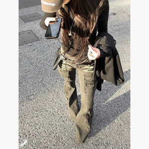 Y2K Cyber-Flare Multi-Pocket Jeans