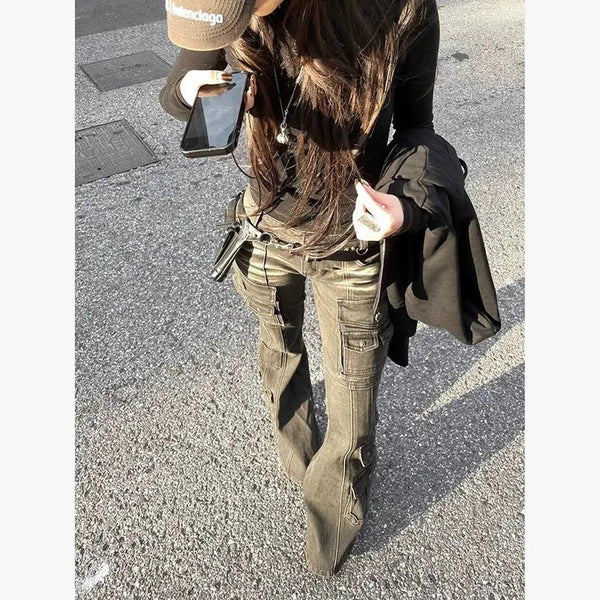 Y2K Cyber-Flare Multi-Pocket Jeans