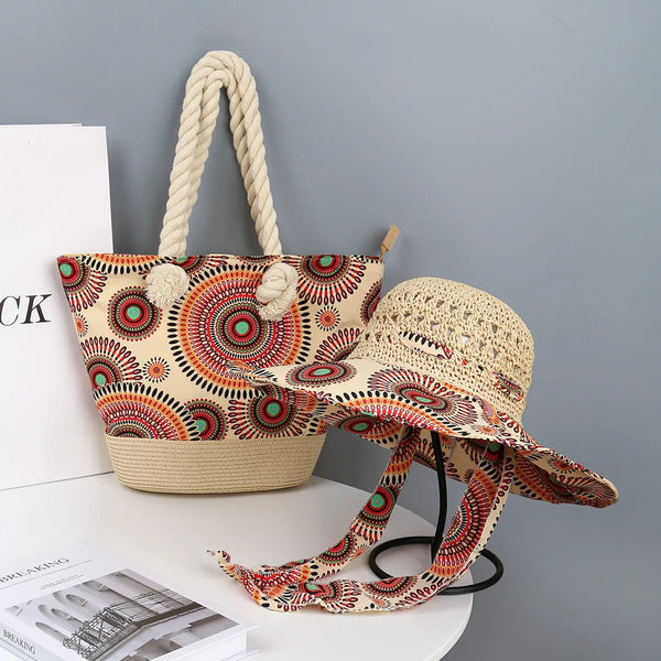Bohemian Sun Hat and Matching Tote Bag Set
