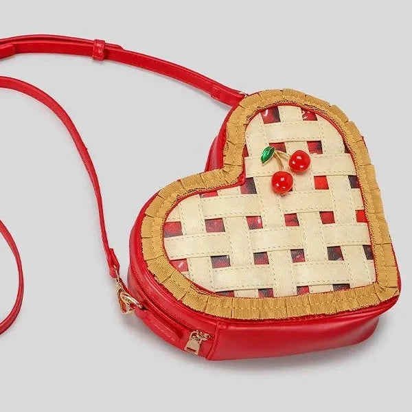 Berry-Sweet Cherry Pie Heart Novelty Crossbody Bag
