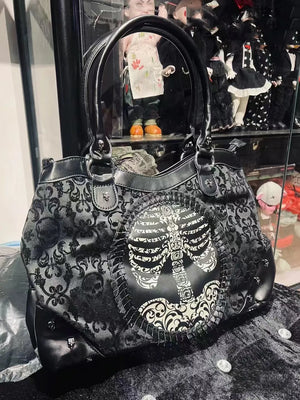 Nocturne Flocked Ribcage Skeleton Handbag