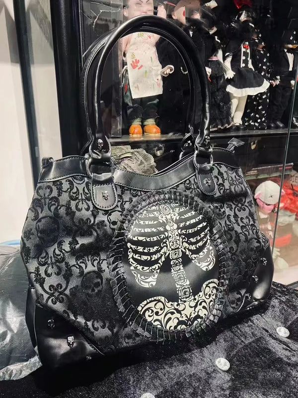 Nocturne Flocked Ribcage Skeleton Handbag