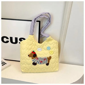 Pastel Puppy Patch Quilted Tote Bag
