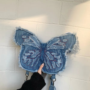 Frayed Butterfly Denim Premium Y2K Backpack