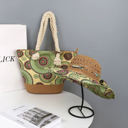 Bohemian Sun Hat and Matching Tote Bag Set