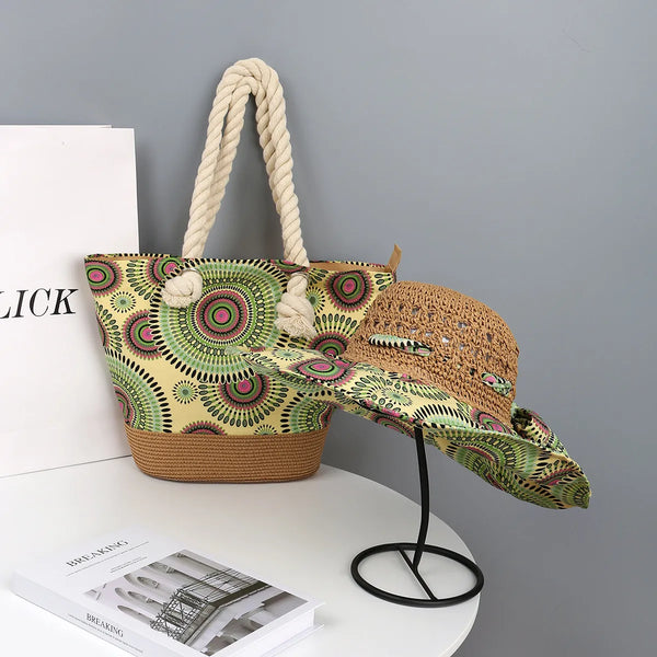 Bohemian Sun Hat and Matching Tote Bag Set