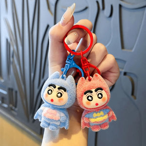 Bat Hero Shinchan Flocked Keychain