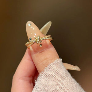 Double-Layer Luxe Zircon Bowknot Ring