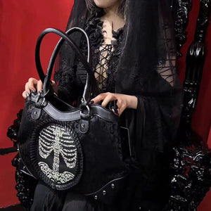 Nocturne Flocked Ribcage Skeleton Handbag